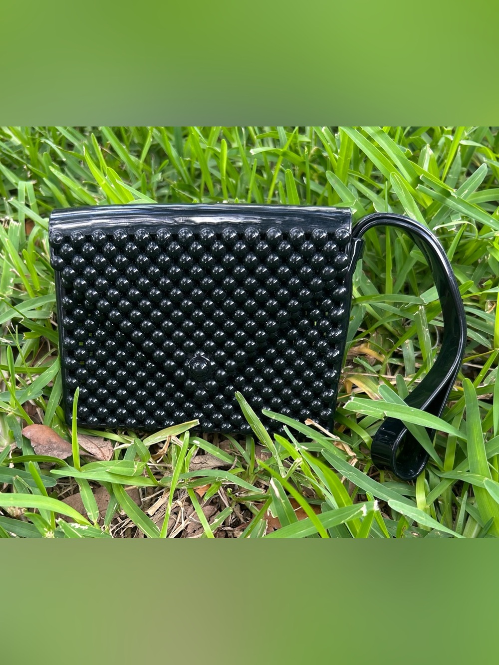 Glossy Black Rubber Textured Wristlet